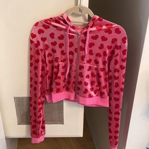 Dolls Kill Loyal Maneater Velour Track Jacket with Pink Hearts
